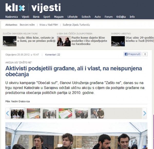 Klix.ba – Activists reminded citizens, and the government, about the unfulfilled promises