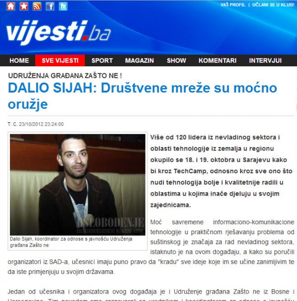 Vijesti.ba: Dalio Sijah – Social networks are a powerful weapon