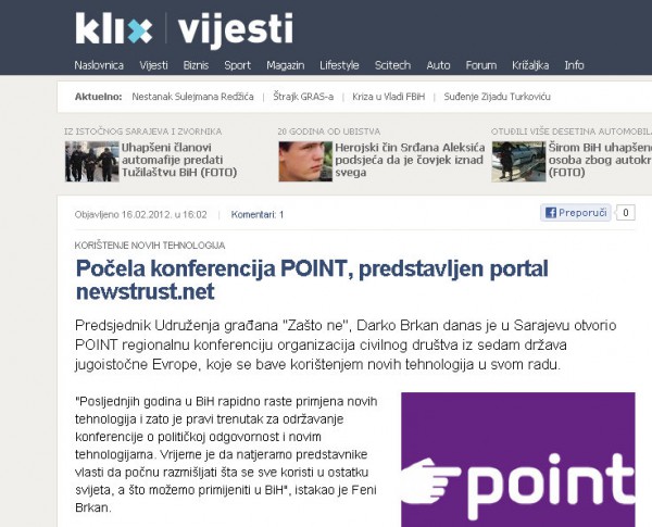 Klix.ba: Began POINT Conference, presented portal newstrust.net