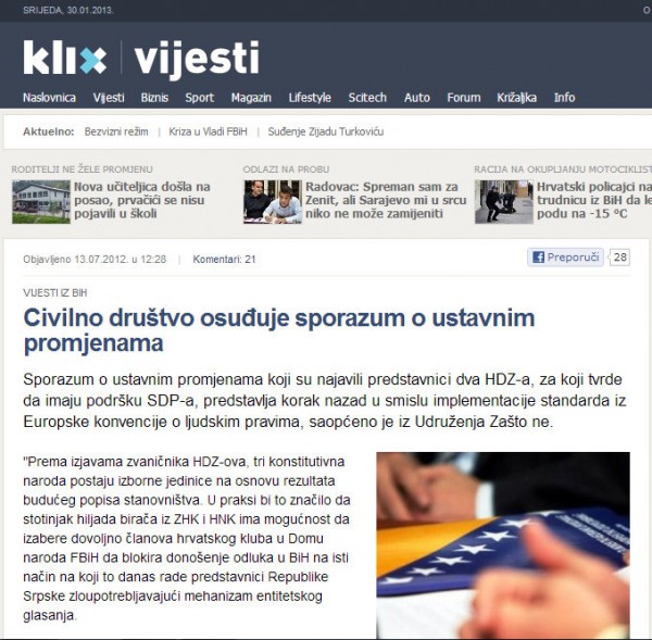 klix.ba – Civil society condemns an agreement on constitutional changes