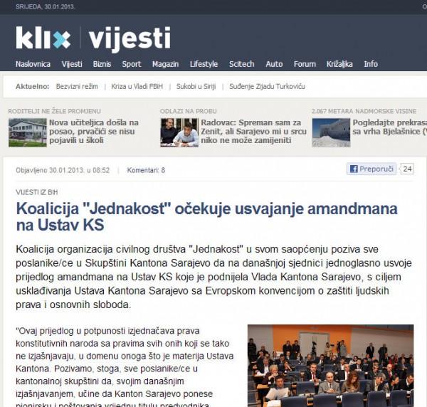 klix.ba – A coalition of “Equality” expects to approve an amendment to the Constitution KS