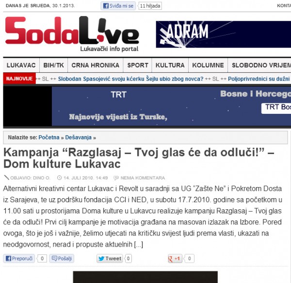 Sodalive.ba – Campaign “Razglasaj – Your vote will decide!”