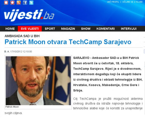 Vijesti.ba: Patrick Moon opens TechCamp Sarajevo