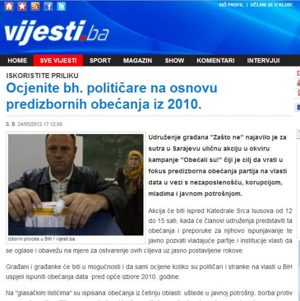 vijesti.ba – Rate BiH politicians on the basis of pre-election promises from 2010.