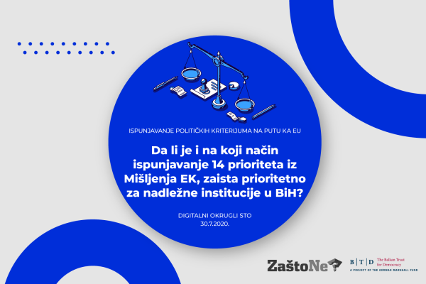 Online okrugli sto: “Da li je i na koji način ispunjavanje 14 prioriteta iz Mišljenja EK, zaista prioritetno za nadležne institucije u BiH?”